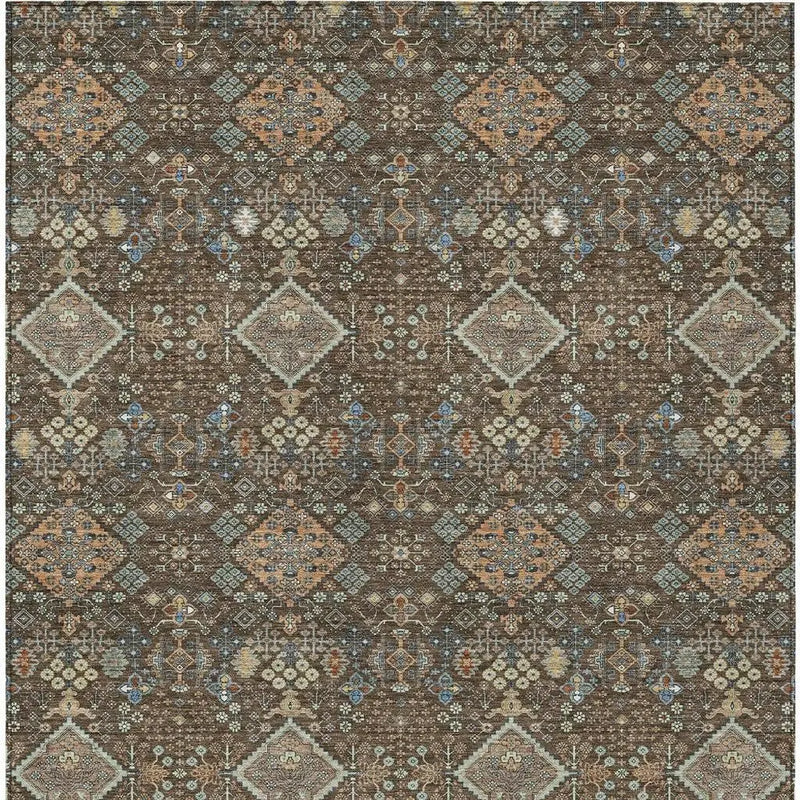9' X 12' Chocolate And Brown Geometric Washable Indoor Outdoor Area Rug Homeroots Outdoor