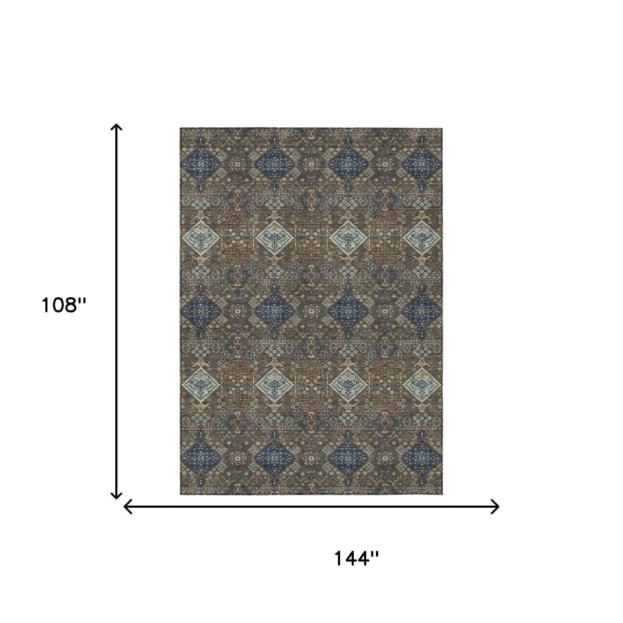 9' X 12' Chocolate And Brown Geometric Washable Indoor Outdoor Area Rug Homeroots Outdoor