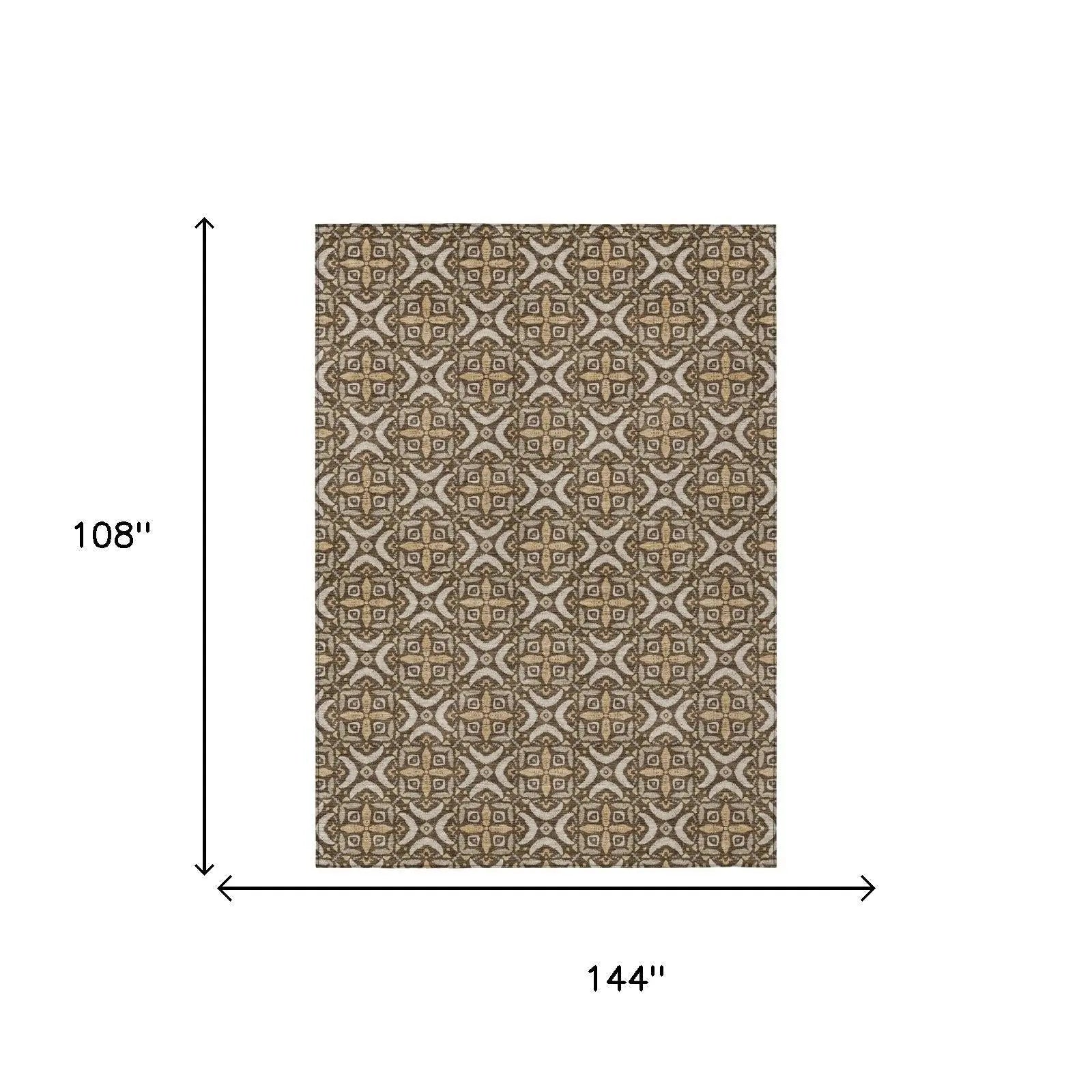 9' X 12' Chocolate And Brown Geometric Washable Indoor Outdoor Area Rug Homeroots Outdoor