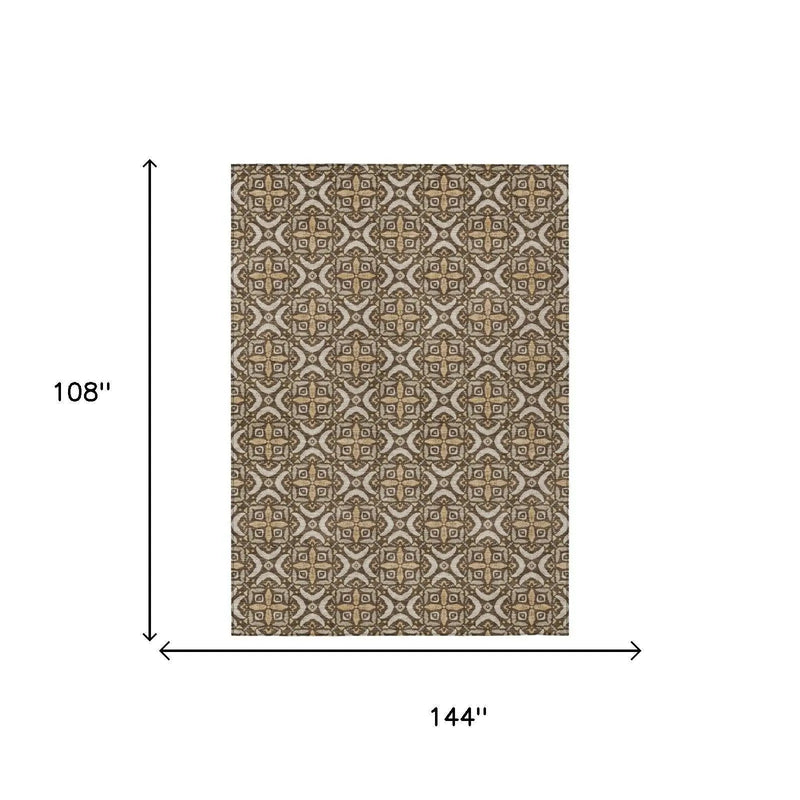 9' X 12' Chocolate And Brown Geometric Washable Indoor Outdoor Area Rug Homeroots Outdoor