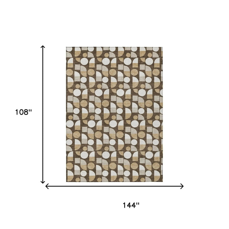 9' X 12' Chocolate And Brown Geometric Washable Indoor Outdoor Area Rug Homeroots Outdoor