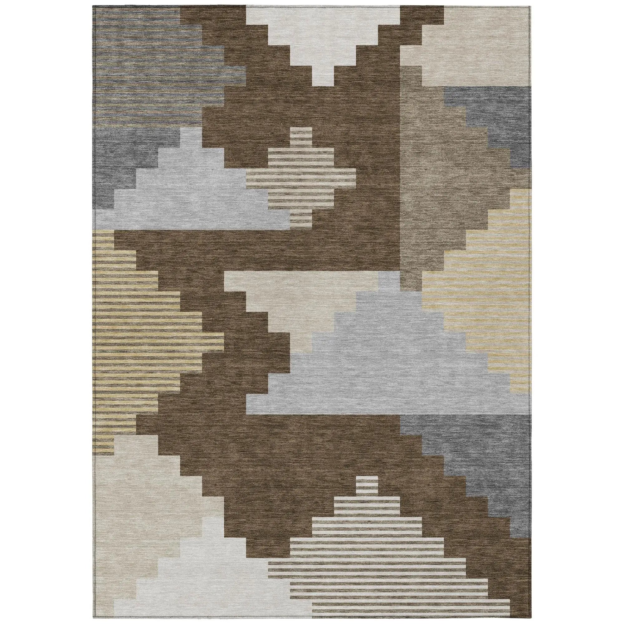 9' X 12' Chocolate And Brown Geometric Washable Indoor Outdoor Area Rug Homeroots Outdoor