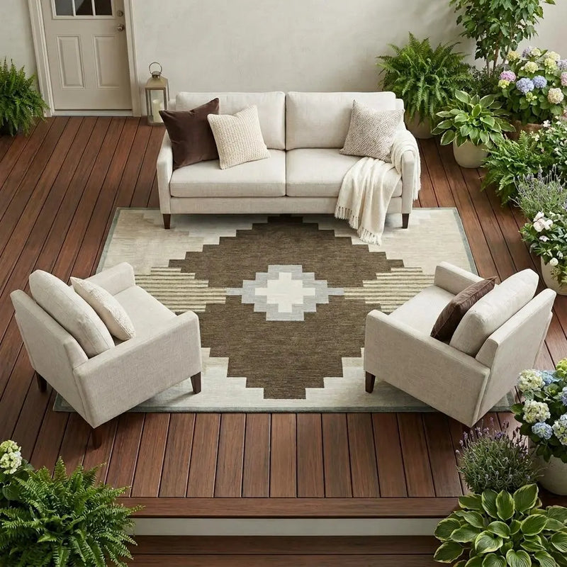 9' X 12' Chocolate And Brown Geometric Washable Indoor Outdoor Area Rug Homeroots Outdoor