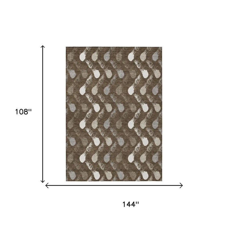 9' X 12' Chocolate And Brown Geometric Washable Indoor Outdoor Area Rug Homeroots Outdoor