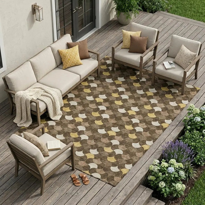 9' X 12' Chocolate And Brown Geometric Washable Indoor Outdoor Area Rug Homeroots Outdoor