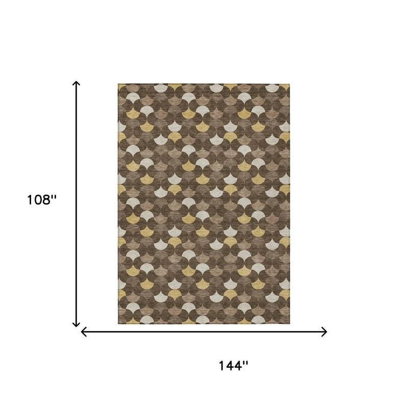 9' X 12' Chocolate And Brown Geometric Washable Indoor Outdoor Area Rug Homeroots Outdoor