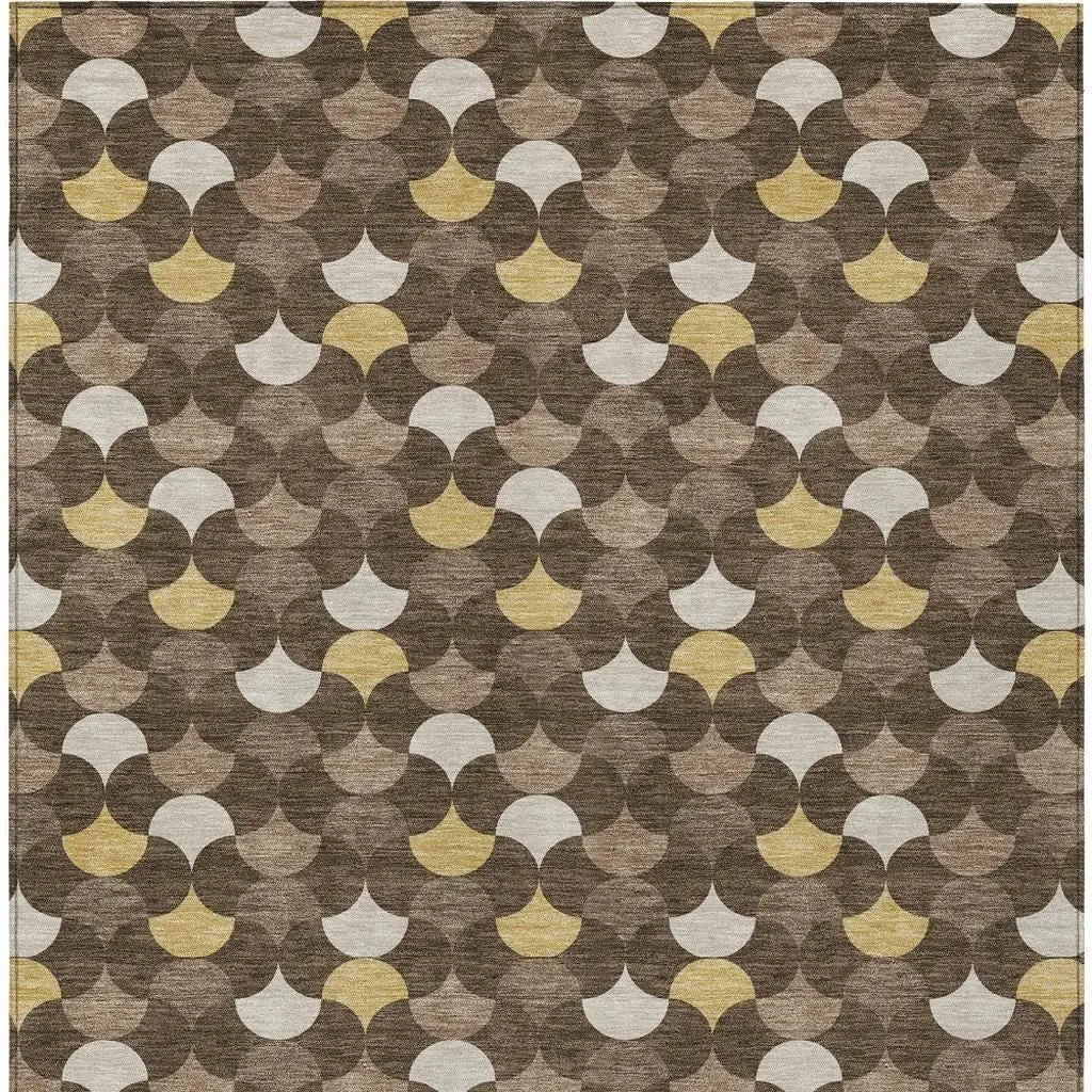 9' X 12' Chocolate And Brown Geometric Washable Indoor Outdoor Area Rug Homeroots Outdoor