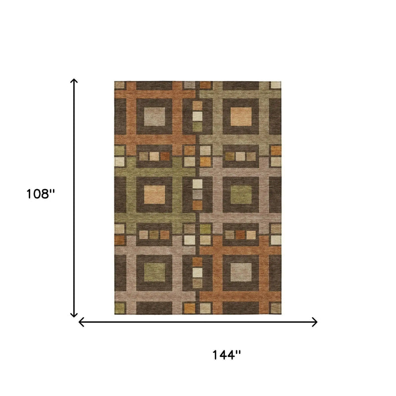 9' X 12' Chocolate And Brown Geometric Washable Indoor Outdoor Area Rug Homeroots Outdoor