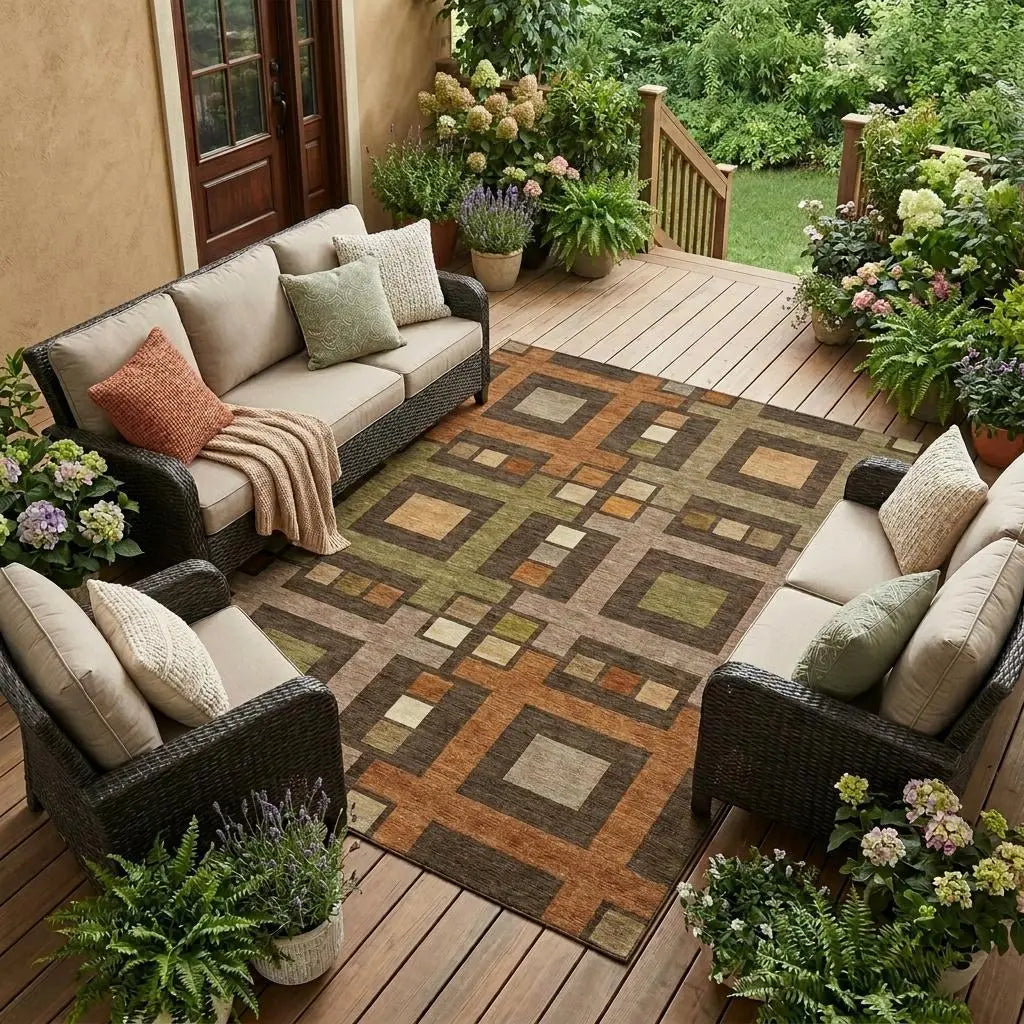 9' X 12' Chocolate And Brown Geometric Washable Indoor Outdoor Area Rug Homeroots Outdoor