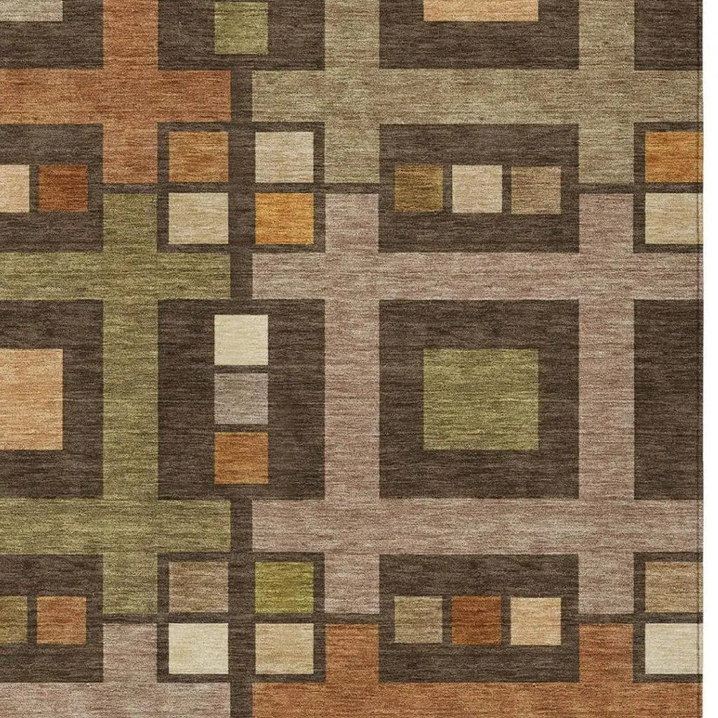 9' X 12' Chocolate And Brown Geometric Washable Indoor Outdoor Area Rug Homeroots Outdoor