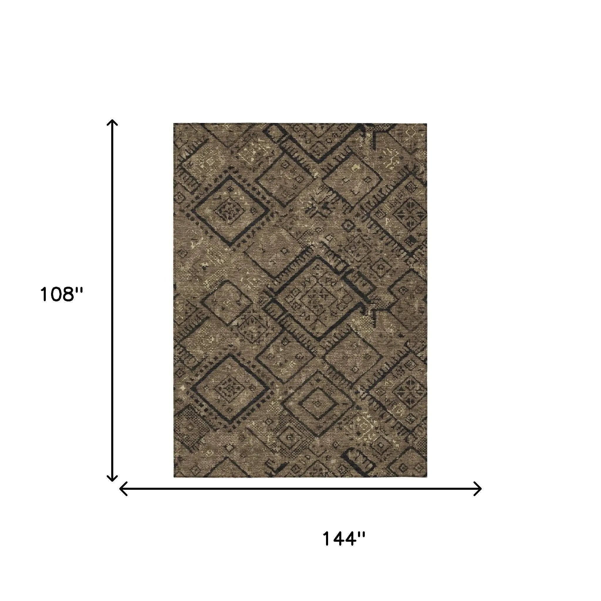 9' X 12' Chocolate And Brown Geometric Washable Indoor Outdoor Area Rug Homeroots Outdoor