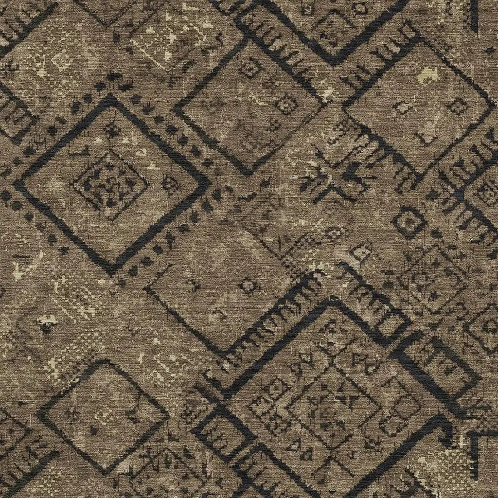 9' X 12' Chocolate And Brown Geometric Washable Indoor Outdoor Area Rug Homeroots Outdoor