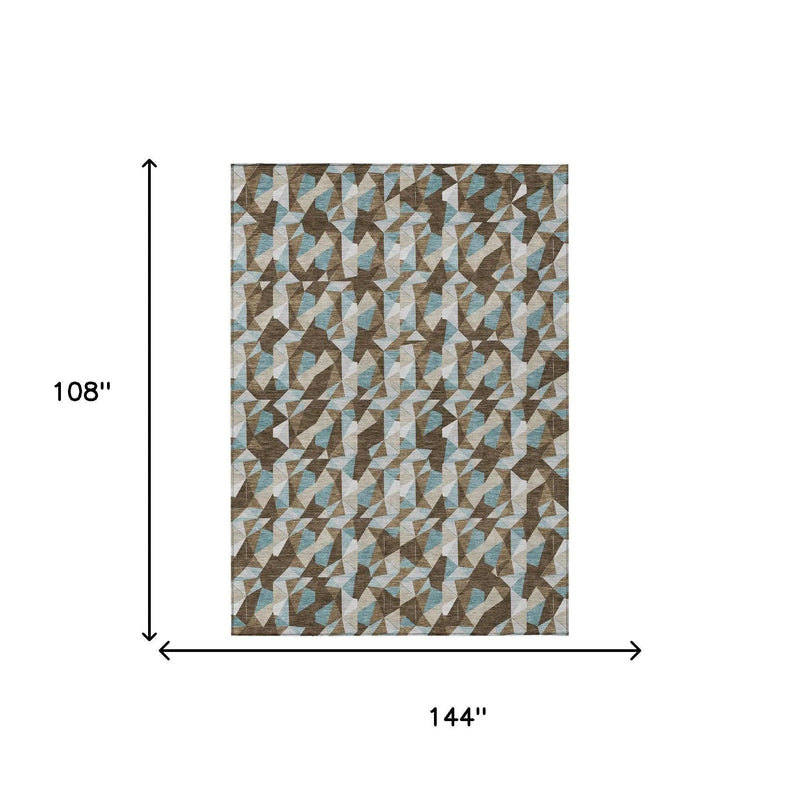 9' X 12' Chocolate And Brown Geometric Washable Indoor Outdoor Area Rug Homeroots Outdoor