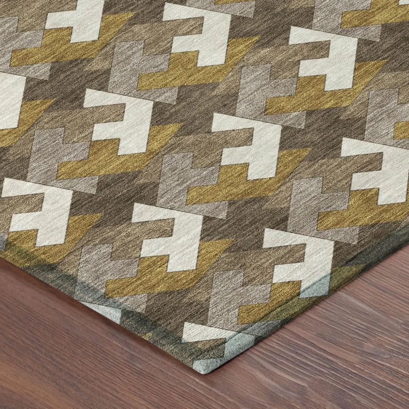 9' X 12' Chocolate And Brown Geometric Washable Indoor Outdoor Area Rug Homeroots Outdoor