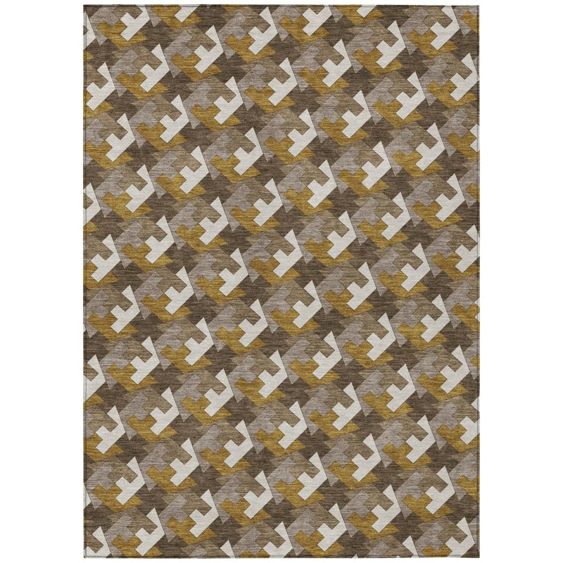 9' X 12' Chocolate And Brown Geometric Washable Indoor Outdoor Area Rug Homeroots Outdoor