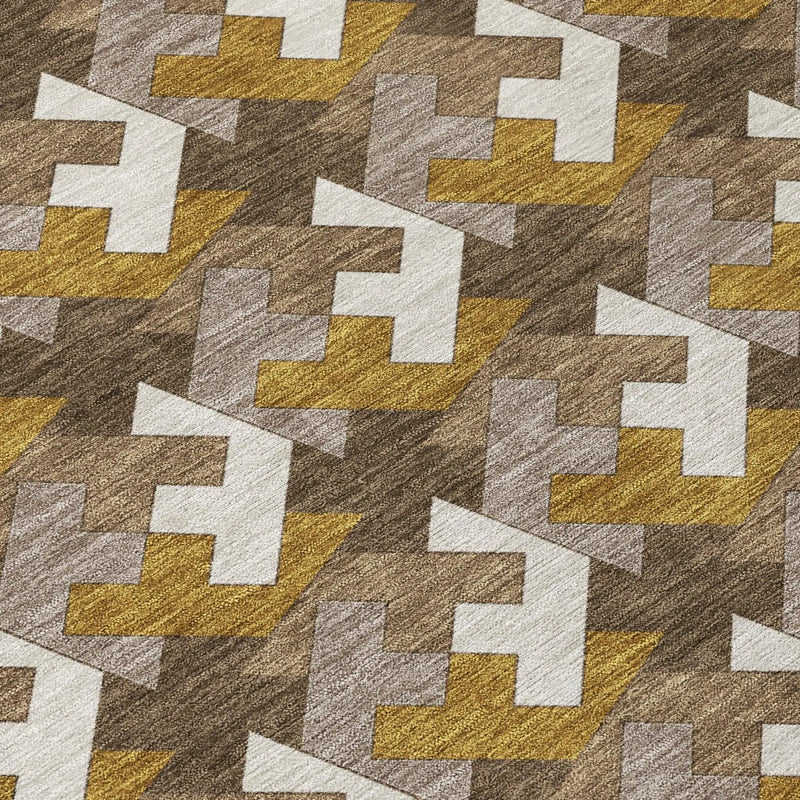 9' X 12' Chocolate And Brown Geometric Washable Indoor Outdoor Area Rug Homeroots Outdoor