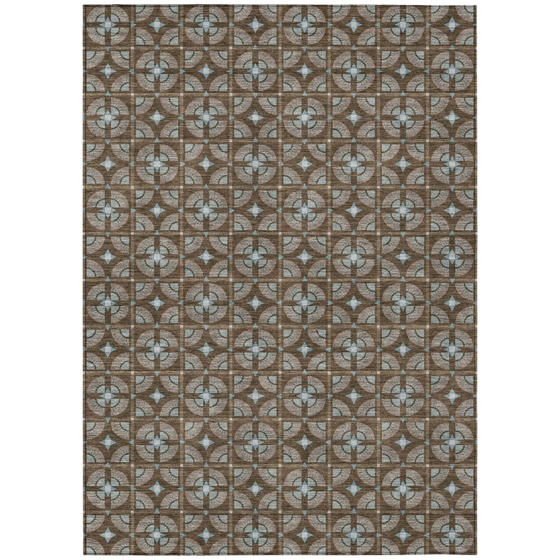 9' X 12' Chocolate And Brown Geometric Washable Indoor Outdoor Area Rug Homeroots Outdoor