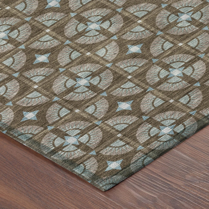 9' X 12' Chocolate And Brown Geometric Washable Indoor Outdoor Area Rug Homeroots Outdoor