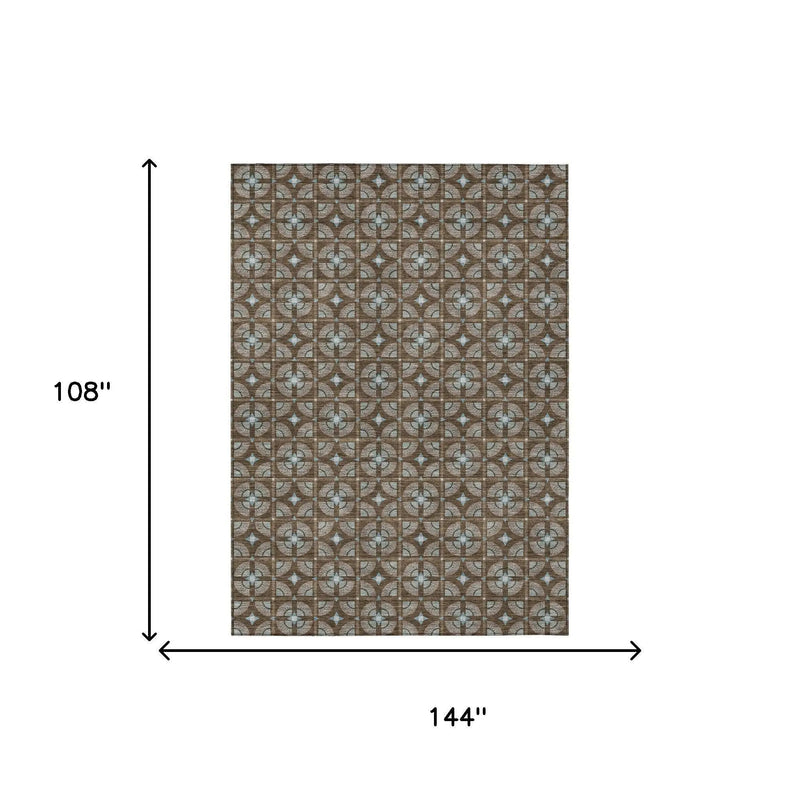 9' X 12' Chocolate And Brown Geometric Washable Indoor Outdoor Area Rug Homeroots Outdoor