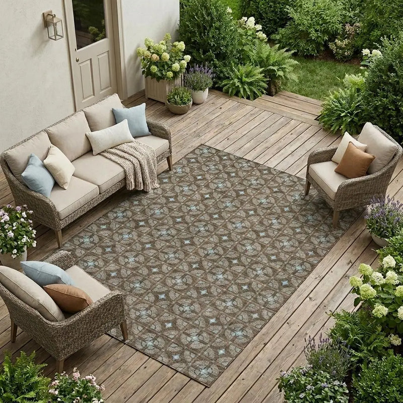 9' X 12' Chocolate And Brown Geometric Washable Indoor Outdoor Area Rug Homeroots Outdoor