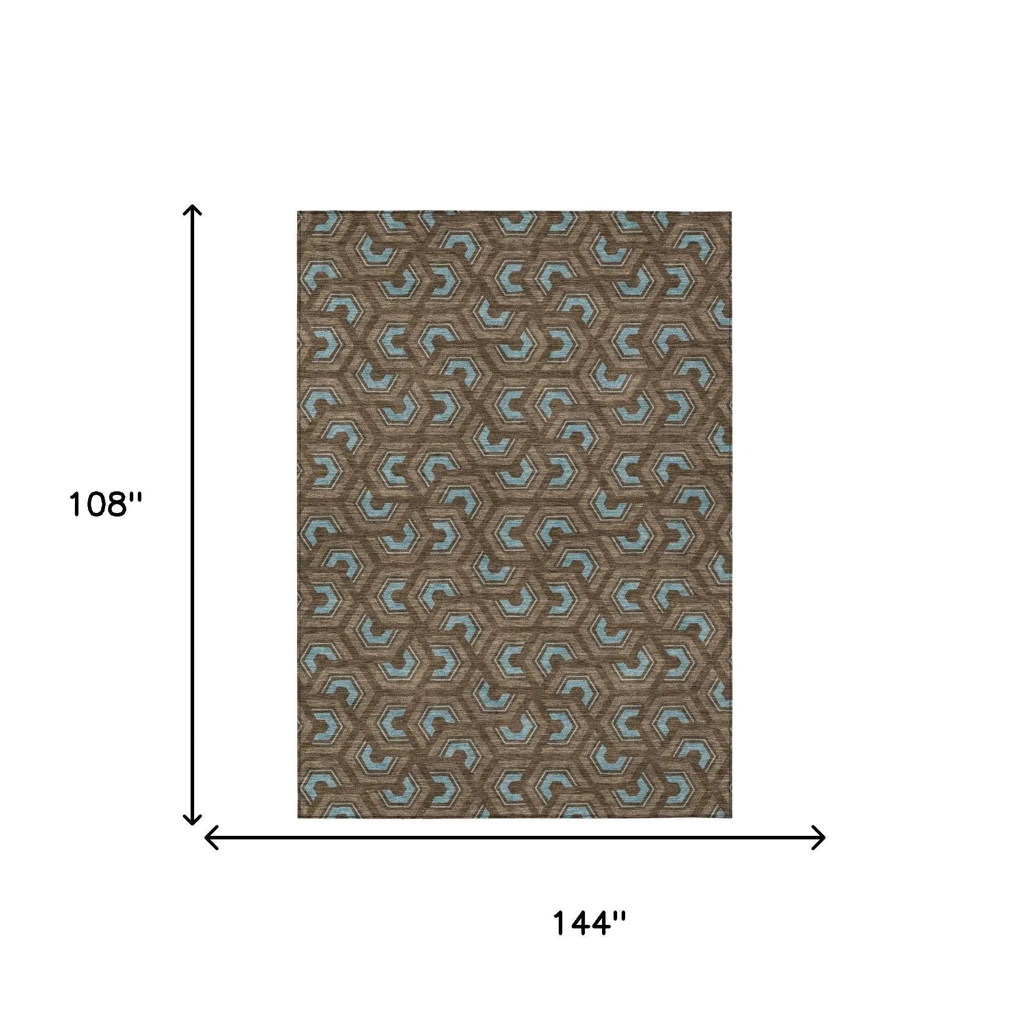 9' X 12' Chocolate And Brown Geometric Washable Indoor Outdoor Area Rug Homeroots Outdoor