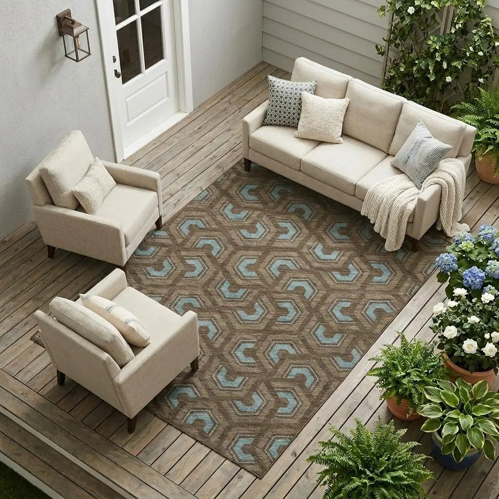 9' X 12' Chocolate And Brown Geometric Washable Indoor Outdoor Area Rug Homeroots Outdoor