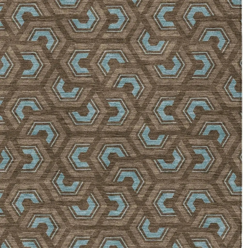 9' X 12' Chocolate And Brown Geometric Washable Indoor Outdoor Area Rug Homeroots Outdoor