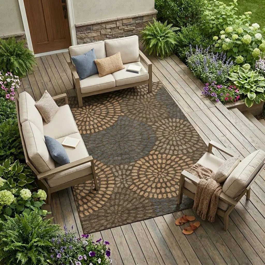 9' X 12' Chocolate And Brown Geometric Washable Indoor Outdoor Area Rug Homeroots Outdoor