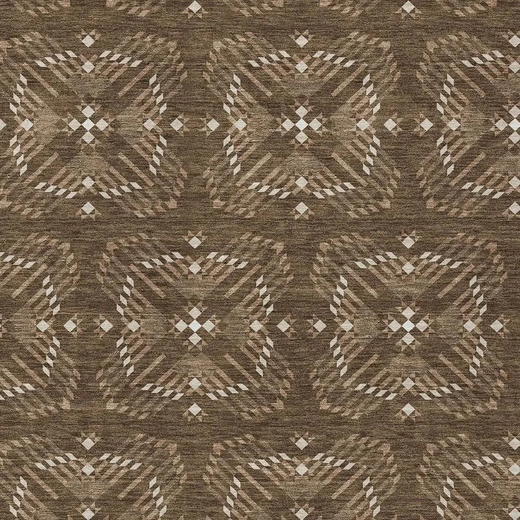 9' X 12' Chocolate And Brown Geometric Washable Indoor Outdoor Area Rug Homeroots Outdoor