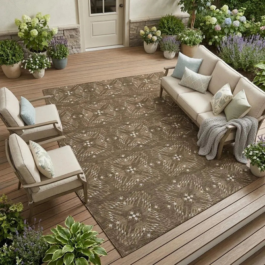 9' X 12' Chocolate And Brown Geometric Washable Indoor Outdoor Area Rug Homeroots Outdoor