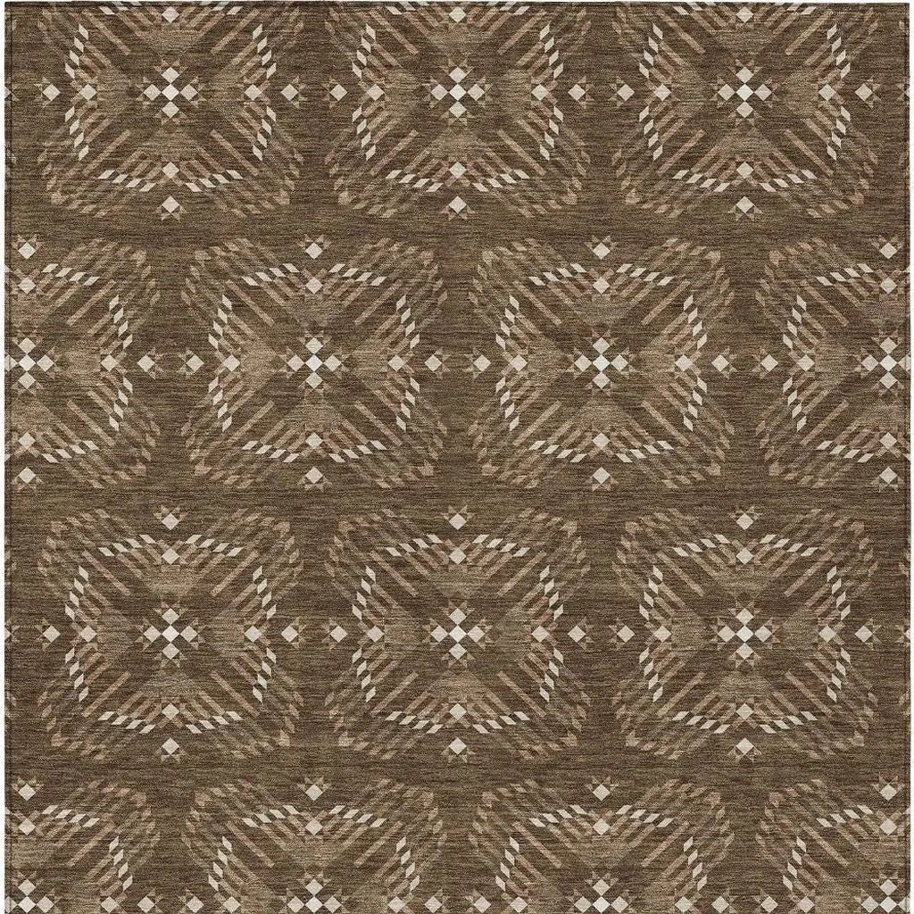 9' X 12' Chocolate And Brown Geometric Washable Indoor Outdoor Area Rug Homeroots Outdoor