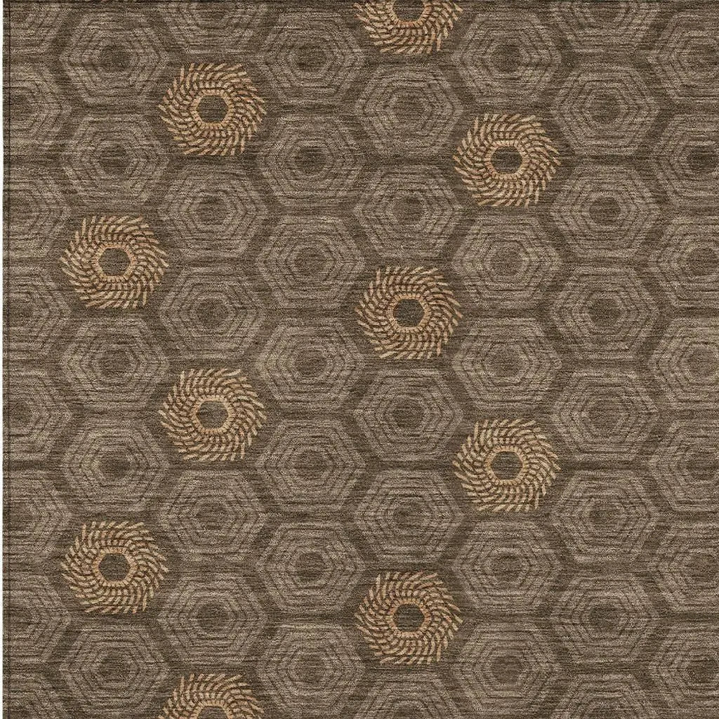 9' X 12' Chocolate And Brown Geometric Washable Indoor Outdoor Area Rug Homeroots Outdoor