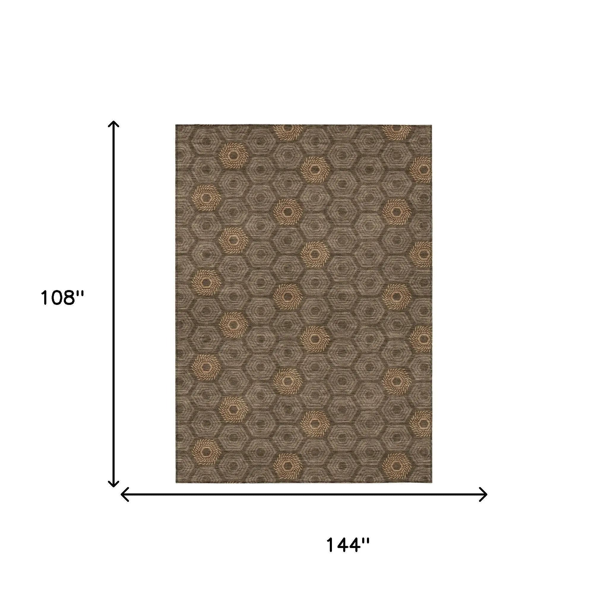 9' X 12' Chocolate And Brown Geometric Washable Indoor Outdoor Area Rug Homeroots Outdoor