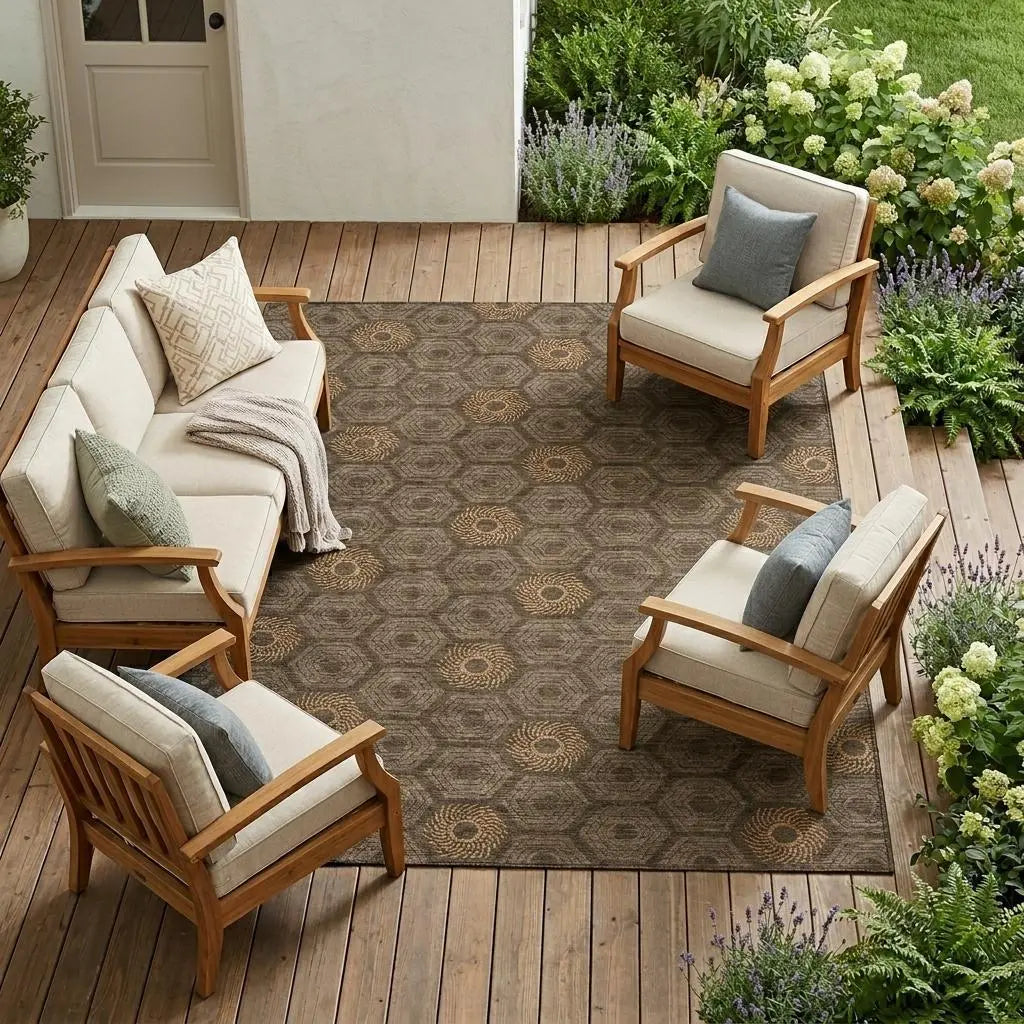 9' X 12' Chocolate And Brown Geometric Washable Indoor Outdoor Area Rug Homeroots Outdoor