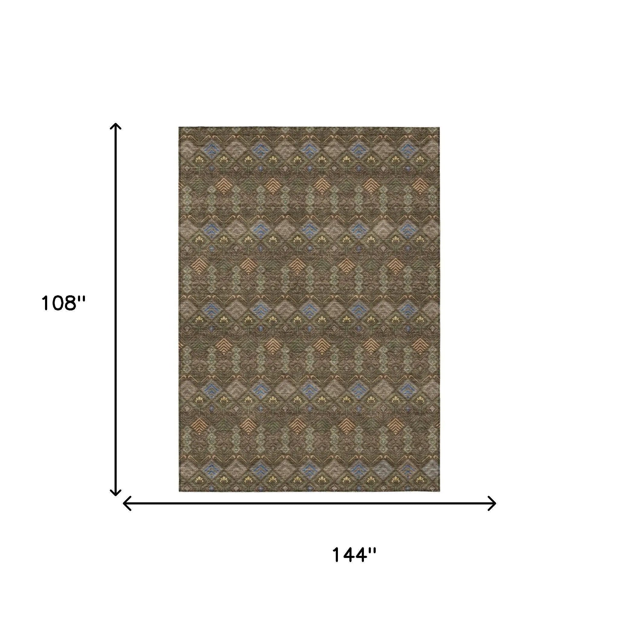 9' X 12' Chocolate And Brown Geometric Washable Indoor Outdoor Area Rug Homeroots Outdoor