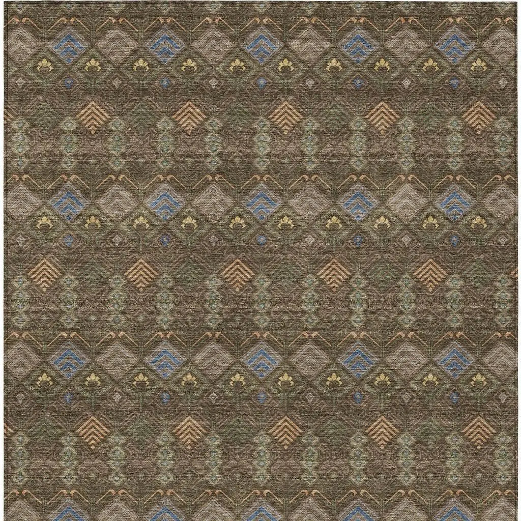 9' X 12' Chocolate And Brown Geometric Washable Indoor Outdoor Area Rug Homeroots Outdoor