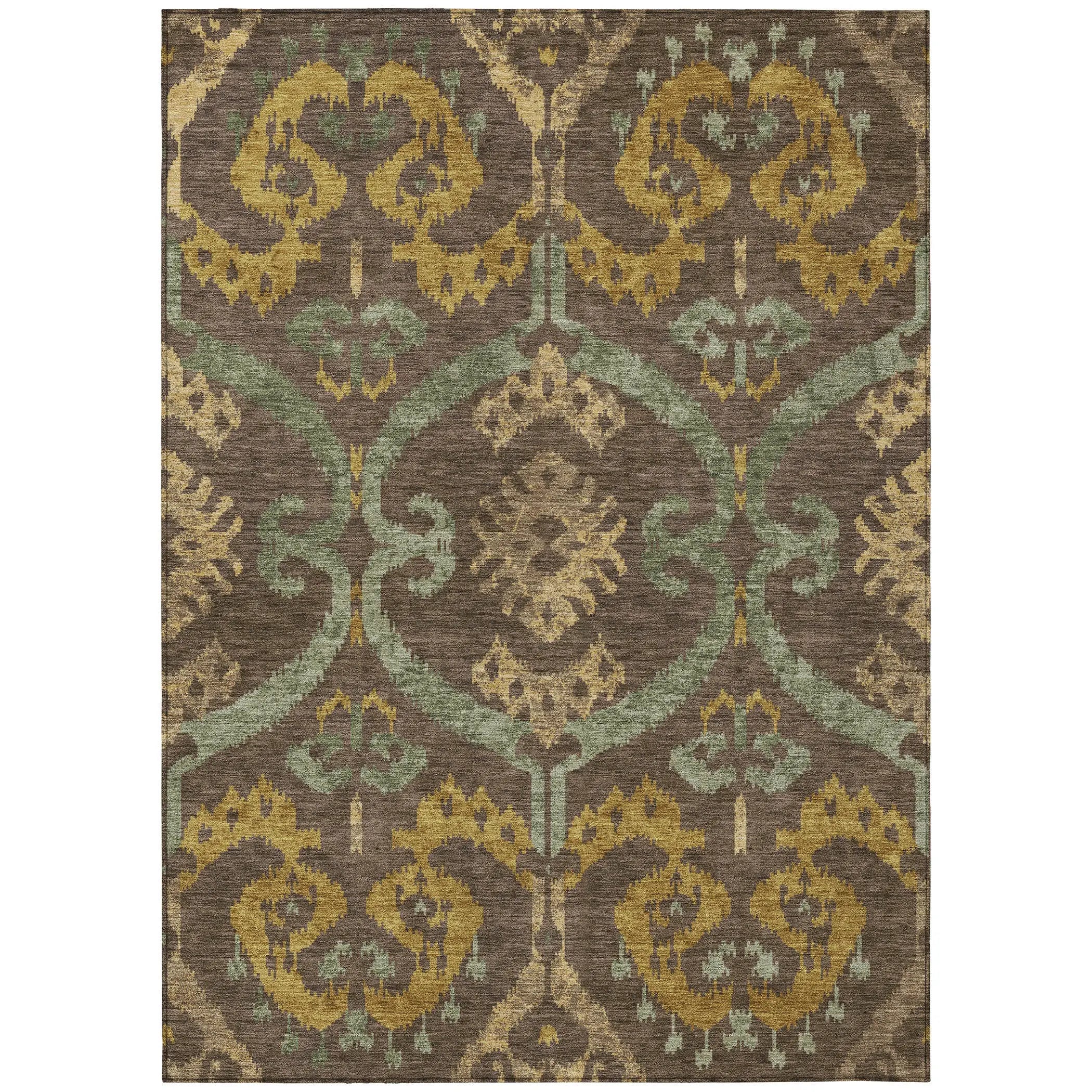 9' X 12' Chocolate And Brown Ikat Washable Indoor Outdoor Area Rug Homeroots Outdoor