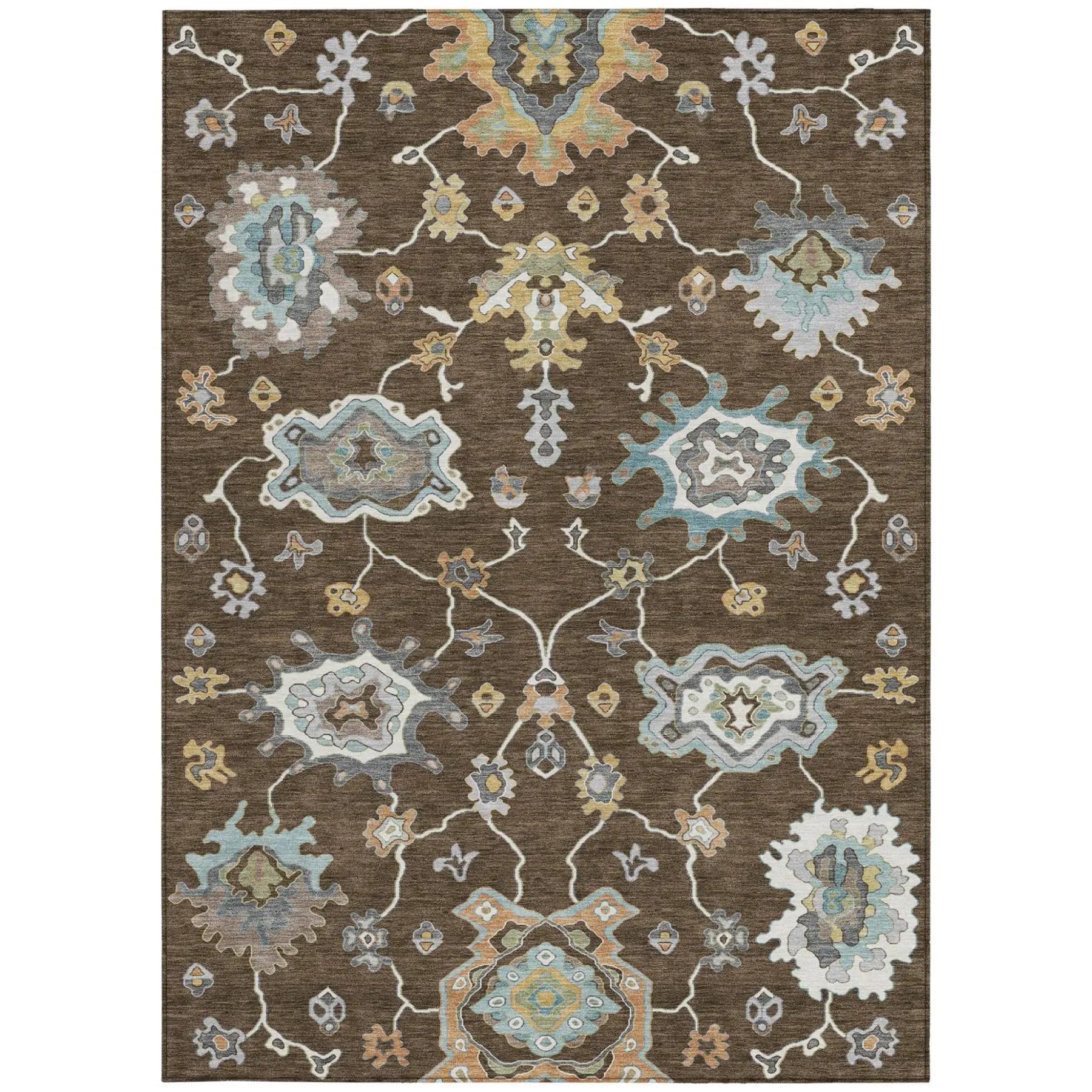 9' X 12' Chocolate And Brown Oriental Washable Indoor Outdoor Area Rug Homeroots Outdoor