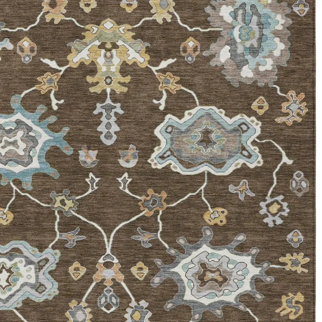 9' X 12' Chocolate And Brown Oriental Washable Indoor Outdoor Area Rug Homeroots Outdoor