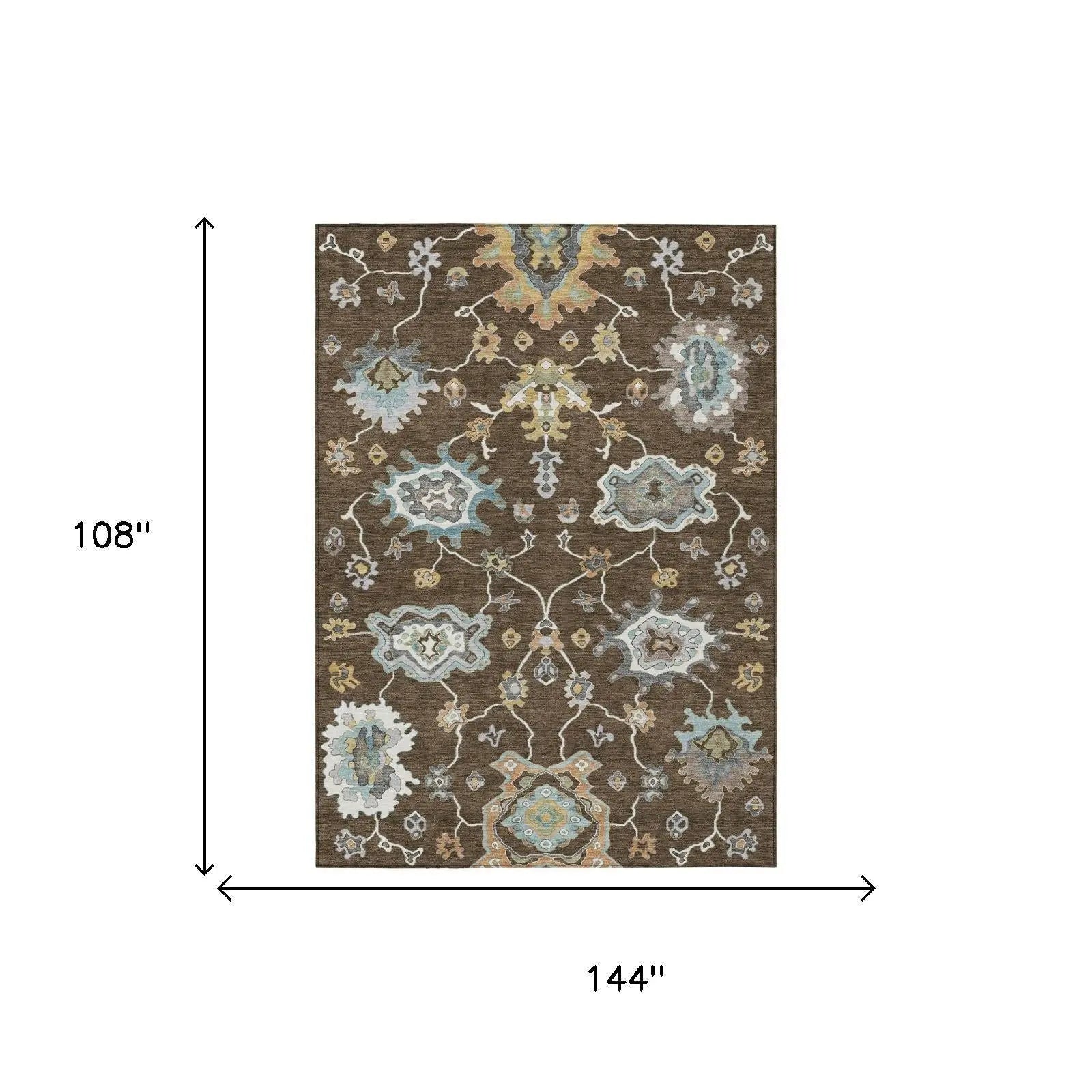 9' X 12' Chocolate And Brown Oriental Washable Indoor Outdoor Area Rug Homeroots Outdoor