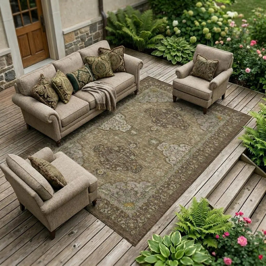 9' X 12' Chocolate And Brown Oriental Washable Indoor Outdoor Area Rug Homeroots Outdoor