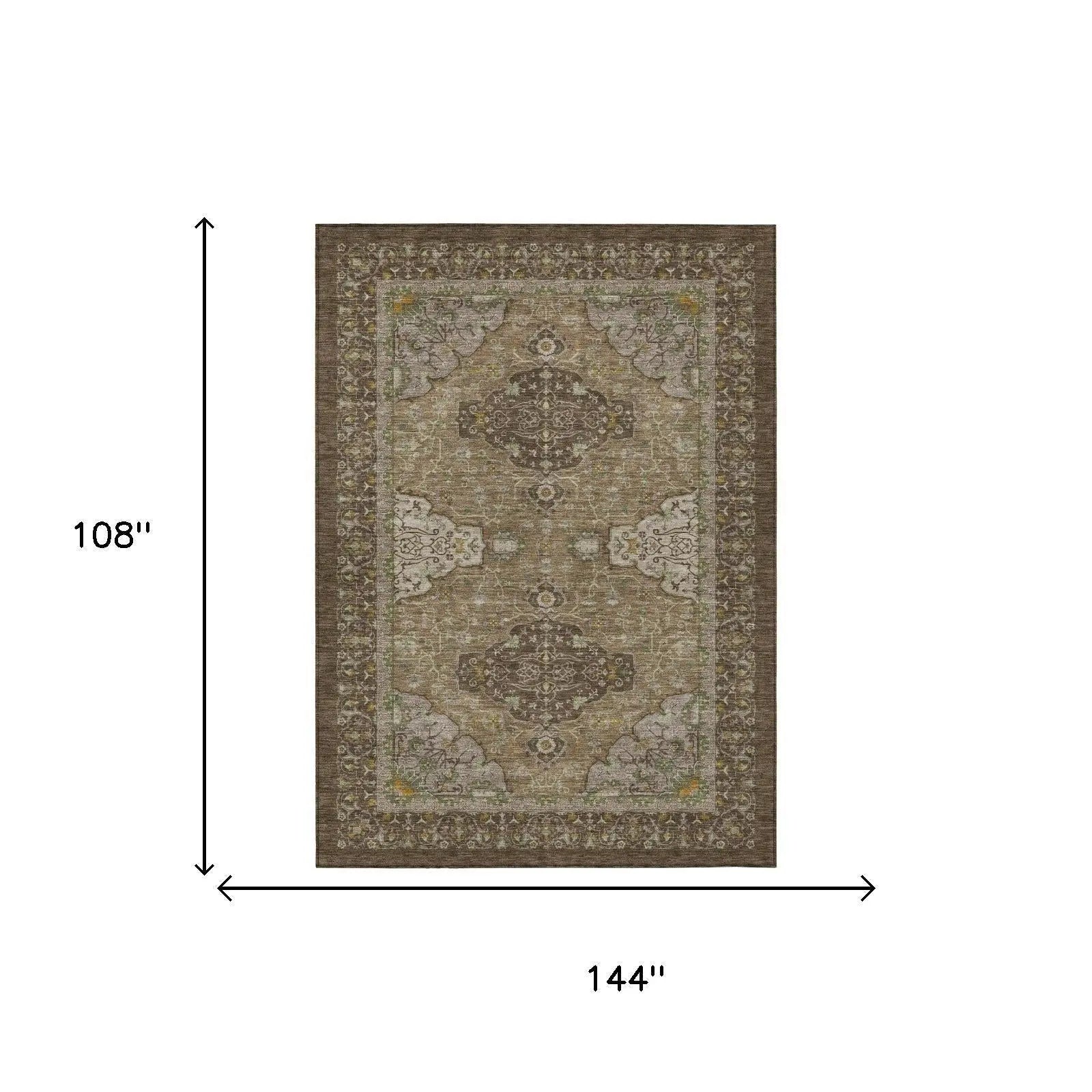 9' X 12' Chocolate And Brown Oriental Washable Indoor Outdoor Area Rug Homeroots Outdoor