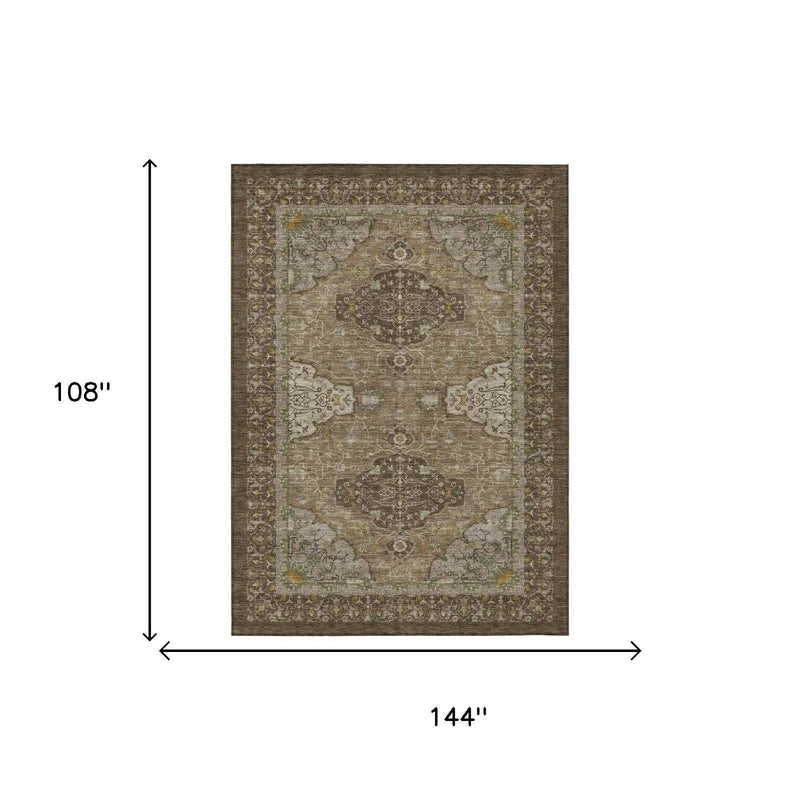 9' X 12' Chocolate And Brown Oriental Washable Indoor Outdoor Area Rug Homeroots Outdoor