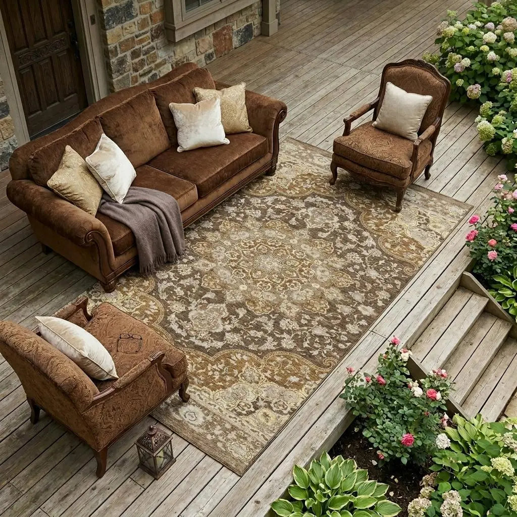 9' X 12' Chocolate And Brown Oriental Washable Indoor Outdoor Area Rug Homeroots Outdoor