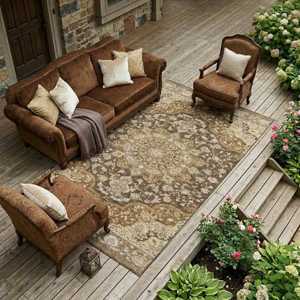 9' X 12' Chocolate And Brown Oriental Washable Indoor Outdoor Area Rug Homeroots Outdoor
