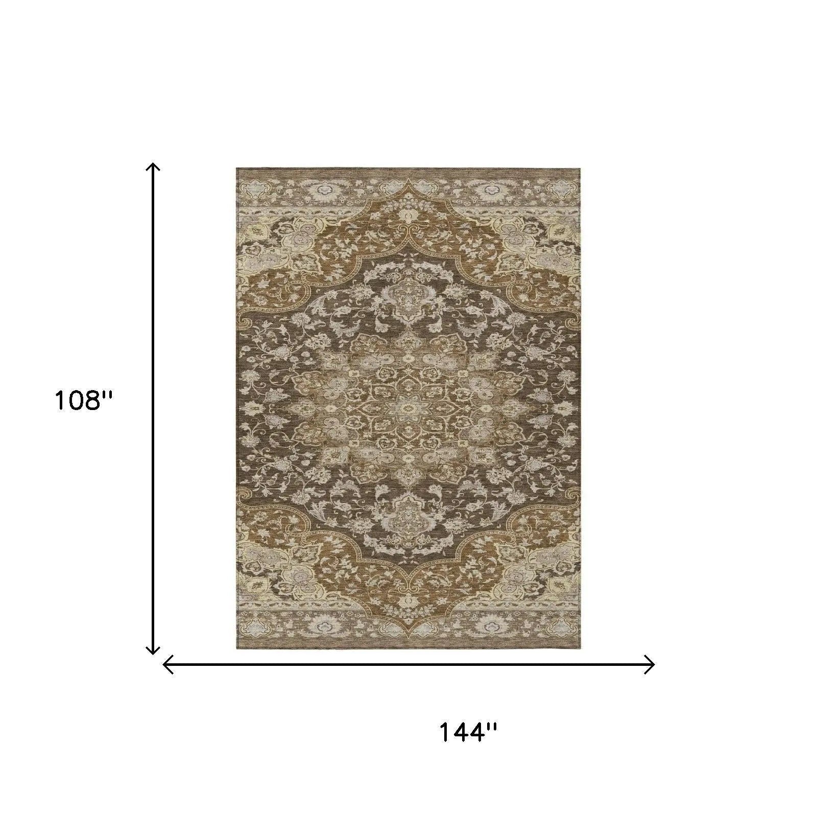 9' X 12' Chocolate And Brown Oriental Washable Indoor Outdoor Area Rug Homeroots Outdoor
