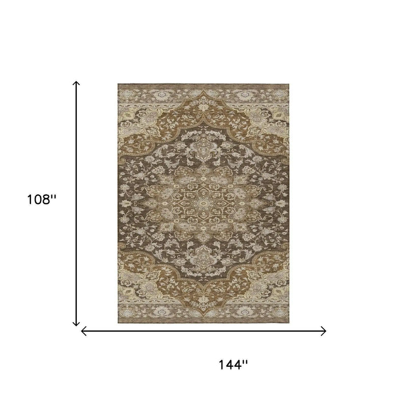 9' X 12' Chocolate And Brown Oriental Washable Indoor Outdoor Area Rug Homeroots Outdoor
