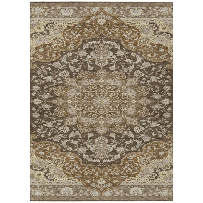 9' X 12' Chocolate And Brown Oriental Washable Indoor Outdoor Area Rug Homeroots Outdoor