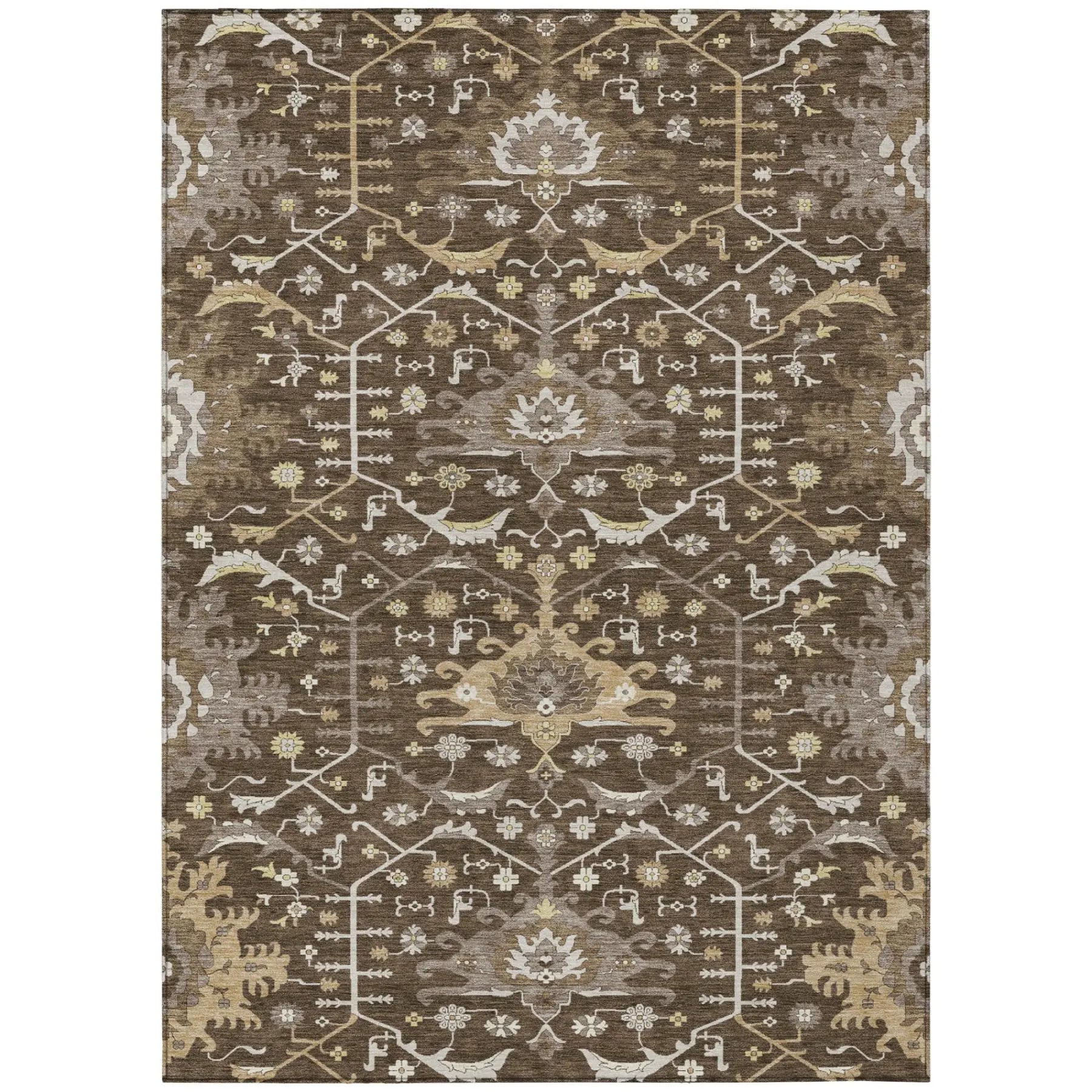 9' X 12' Chocolate And Brown Oriental Washable Indoor Outdoor Area Rug Homeroots Outdoor
