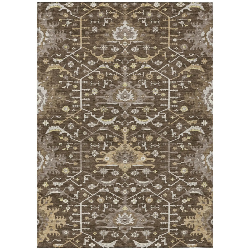 9' X 12' Chocolate And Brown Oriental Washable Indoor Outdoor Area Rug Homeroots Outdoor